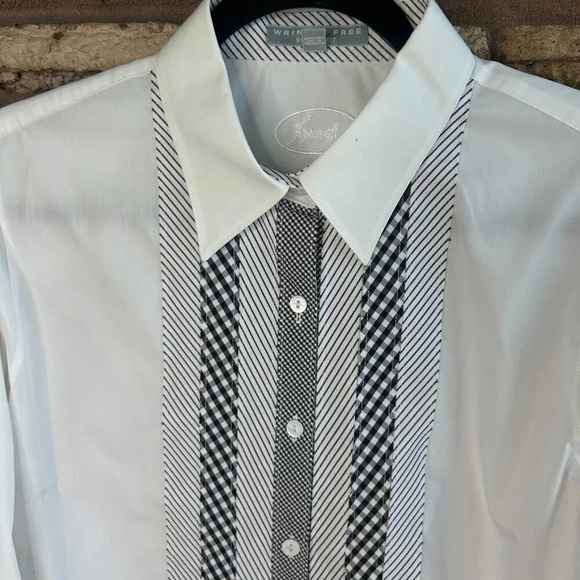 Foxcroft Black White Shaped Fit Wrinkle Free Button Front Shirt Size 12 - Picture 3 of 5